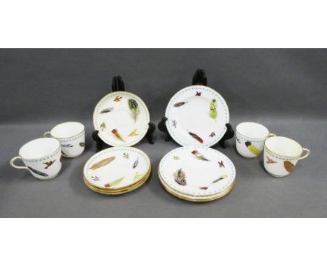 Minton's bird and feather patterned trios, comprising four cups, four saucers and four side plates, pattern number 1609 (12) 