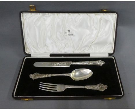 Victorian silver knife, fork and spoon set, Chawner &amp; Co, London 1862, each embossed with classical female figures, in or