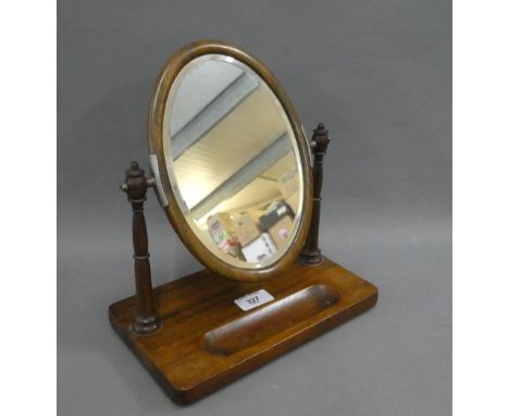 Miniature rosewood dressing table mirror with an oval swing plate, 27cm high 