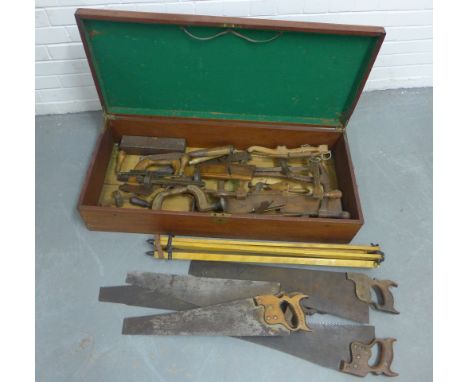 Large wooden box containing a quantity of vintage tools, etc (a lot) 