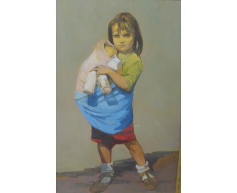 Lucy Poett, ARBS, (contemporary Scottish school) Gipsy Girl with Baby,  oil on canvas, signed with a monogram,  in gilt frame