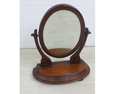 Victorian mahogany dressing table mirror with oval plate and lift up base, 62 x 55cm 