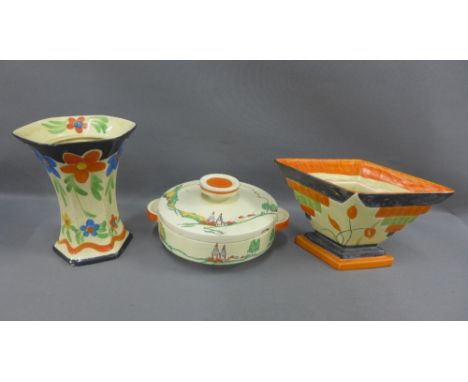 Collection of Art Deco pottery to include Royal Staffordshire serving dish and cover, Arthur Woods vase and a Myott &amp; Son