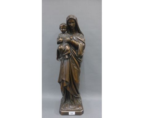 Faux bronze patinated Virgin Mary and Baby Jesus figure, 64cm 