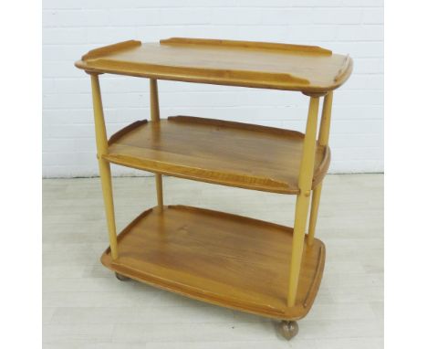 Ercol light / blonde elm three tier trolley, on original castors, 78 x 72cm 