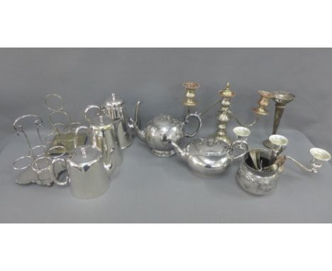Carton containing a quantity of Epns wares to include silver plate on copper candelabra etc 
