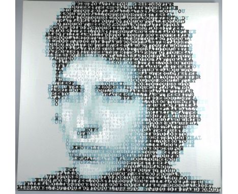 Mike Edwards (British), typographic art of Bob Dylan made from Dylan quotes, limited edition 28/100 canvas print,  dated 17/0