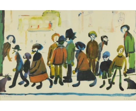 § L. S. Lowry (British, 1887-1976), 'People Standing About', signed print, 33cm x 49.5cm, Please note that Artists Resale Rig