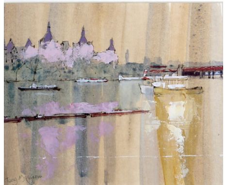 Terry Mckwragau  ' Cool Light on Whitehall Court' mixed media, signed in pencil, 18cm x 21cm .    