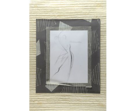 Daniel Salganick (French Contemporary), ‘Mouvement ll’ Charcoal portrait of a dancing figure, drawing laid on collage of hand