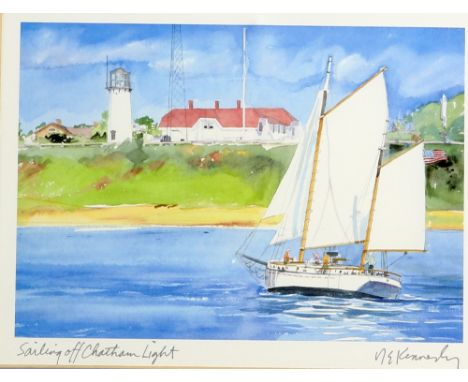 N E Kennedy limited edition print, 'Sailing off Chatham Light' signed and titled in pencil , 40cm x 20cm,  and John Knapp Fis