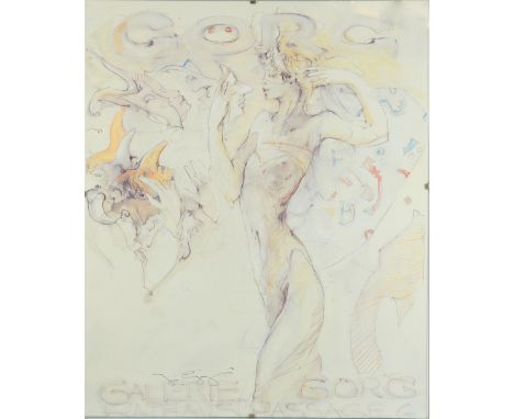 Jürgen Gorg (German, b.1951) signed poster print created for an exhibition at Gallerie Gorg in Rathaus, depicting a scantilly