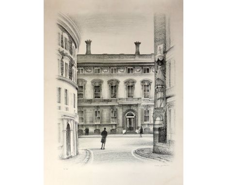 David William Gentleman (British, b.1930), 'The Garrick Club' printed in 1977 by the Curwen Gallery, black and white print, s