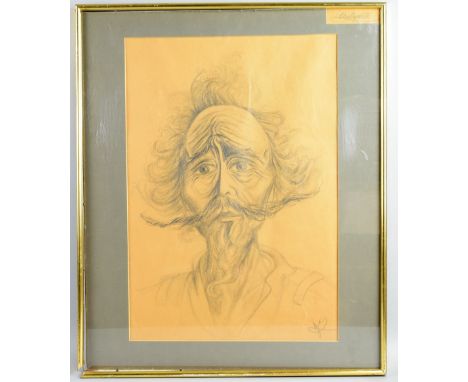 Continental School, portrait of the Russian singer/actor Feodor Chaliapin as Don Quixote in the 1933 film, graphite on paper 