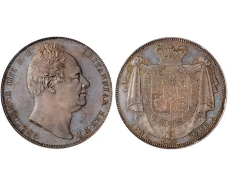 British Coins and Medals, William IV, proof crown, 1831, bare head r., W. WYON raised on truncation, rev. crowned shield of a