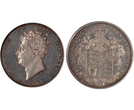 British Coins and Medals, George IV, halfcrown, 1825, milled edge, bare head l., rev. crowned helmet over ornate shield of ar