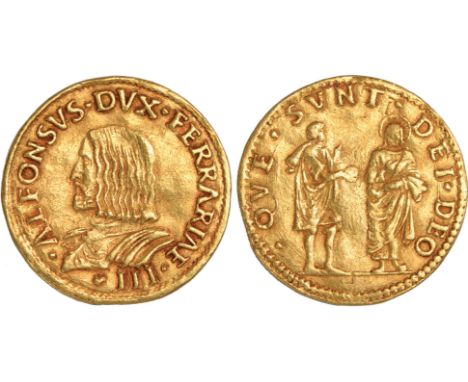 Foreign Coins and Medals, Italy, Ferrara, Alfonso I d’Este (1503-1534), gold doppio ducat, undated, bearded bust l., rev. Chr