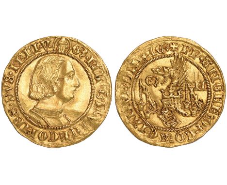 Foreign Coins and Medals, Italy, Milan, Galeazzo Maria Sforza (1466-1476), gold ducat, undated, cuirassed bust r. rev. helmet