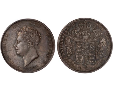 British Coins and Medals, George IV, halfcrown, 1825, plain edge, bare head l., rev. crowned helmet over ornate shield of arm