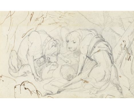 Sir Edwin Henry Landseer, RA (British, 1802-1873)Study for 'Alpine mastiffs reanimating a distressed traveller'pencil, pen an