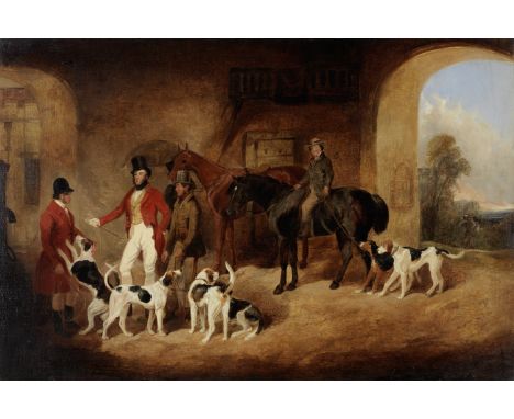 John Ferneley (British, 1782-1860)Huntsman and his hounds, said to be Charles, 3rd Baron of Southampton, Master of the Quorn 
