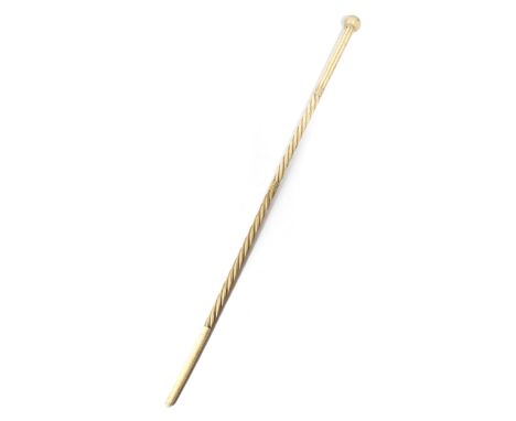 A 19th century sailor's whale bone walking cane, with a ball handle and a part ribbed spiral twist and fluted stem, 93.8cm lo