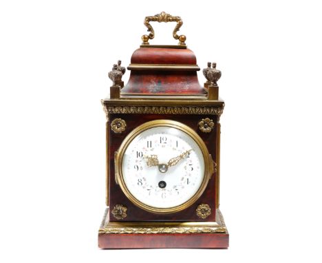 λ A late 19th century French tortoiseshell mantel clock, the eight day brass movement stamped 'A&amp;N MADE IN FRANCE 56980',