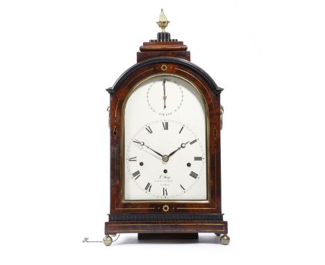 A Regency mahogany chiming bracket clock, the eight day brass three train movement with an anchor escapement and a two inch c