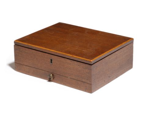 An early 19th century mahogany paint box by Hailes, the hinged lid with boxwood edging, revealing a printed trade label, insc