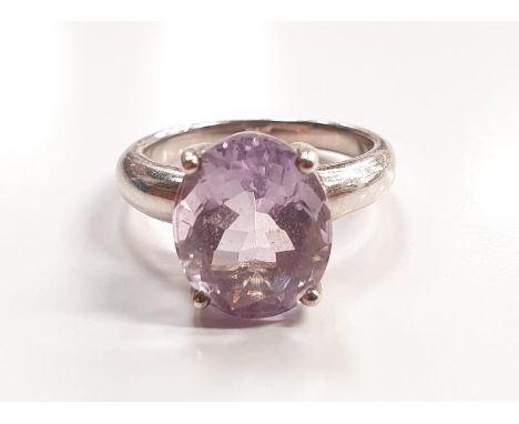 Silver Amethyst Set Ring Size N. 