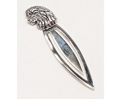 Silver bookmark with lion finial, set with ruby eyes. 