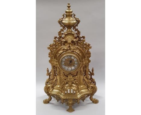 French Gold gilt mantle clock. Approx 24 inches high. 