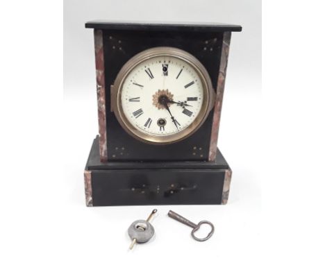 Slate mantle clock with key. 