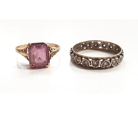 Antique set amethyst gold ring together with a gold and silver ring. 