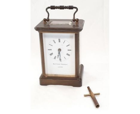Matthew Norman - London Brass Carriage Clock with key. 