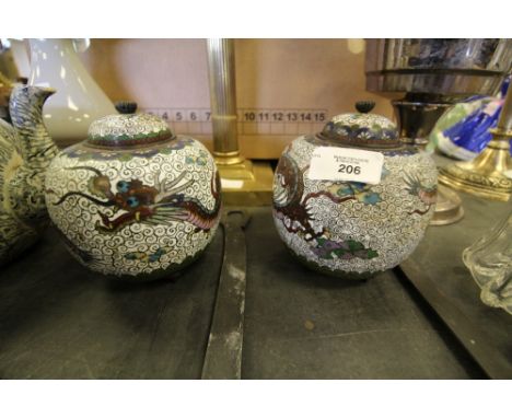 Pair of Chinese Cloisonne enamel jars (A/F)