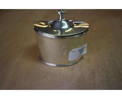 George V silver oval tea caddy by Mappin &amp; Webb London 1927, 161 grams (engraved)