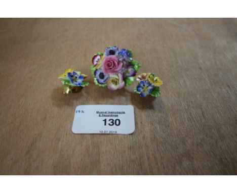 Pair of vintage ceramic floral clip on earrings and similar brooch