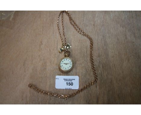 French 19c pearl set ladies fob watch and 375 chain