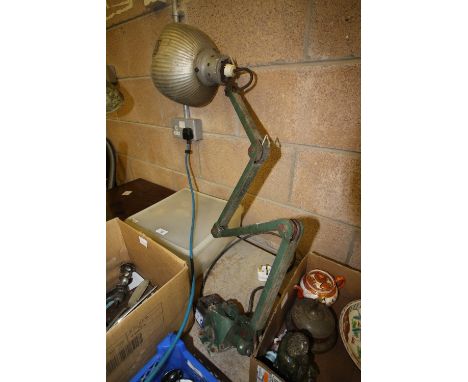 Machinists anglepoise lamp with holophane shade