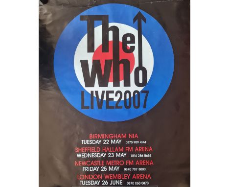 A 2007 The Who poster with the 2007 band signatures on NEC staff briefing sheet.