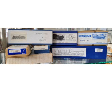 Seven model train kits to include Westward, Sutherland, Churchward, Craftsman, and Mallard,