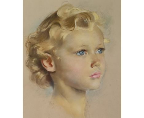 Alfred Kingsley Lawrence RA,RP (1893-1978) portrait of child signed Lawrence Cutt mill house 31 May 1958. 34 cm 42 cm. (ARR)