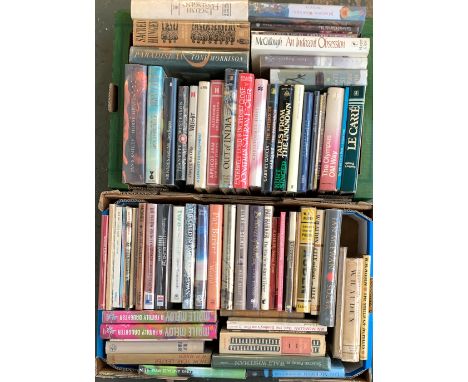 Two mixed boxes of hardback fiction books mainly modern first edition to include poetry, crime etc 