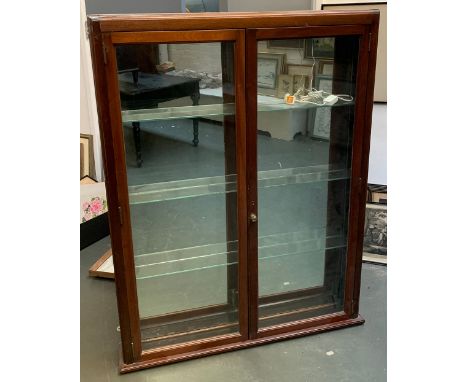 A large wall hanging mirrored display cabinet, with LED lighting and glass shelves, 104x139cmH 