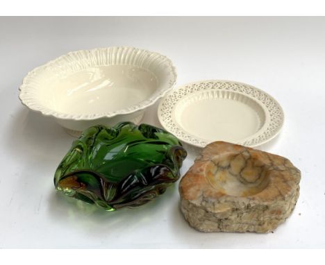 A ceramic fruit bowl, substantial glass ashtray and one other 