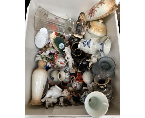 A mixed lot of mostly ceramic figures and small vases to include dogs, cats, several hardstone carved figures etc 