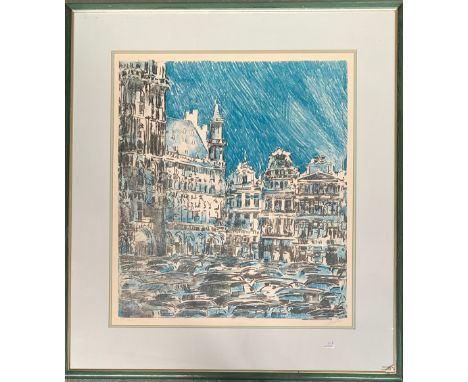 Jacques Leduc, cityscape with cars, colour print, numbered 6/80, signed lower right, 64x57cm 