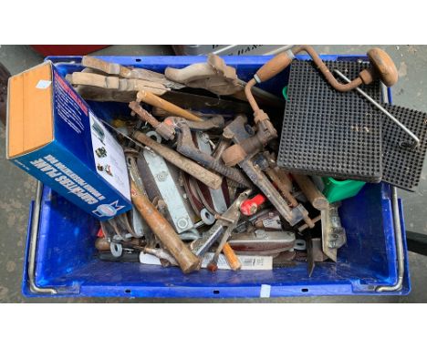 A large box of various vintage hand tools 