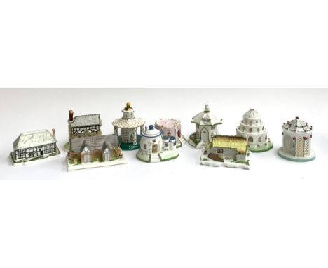 A lot of ten various Coalport ceramic cottages to include Rose Arbour, The Wedding Chapel, The Umbrella House, Birthday Cotta